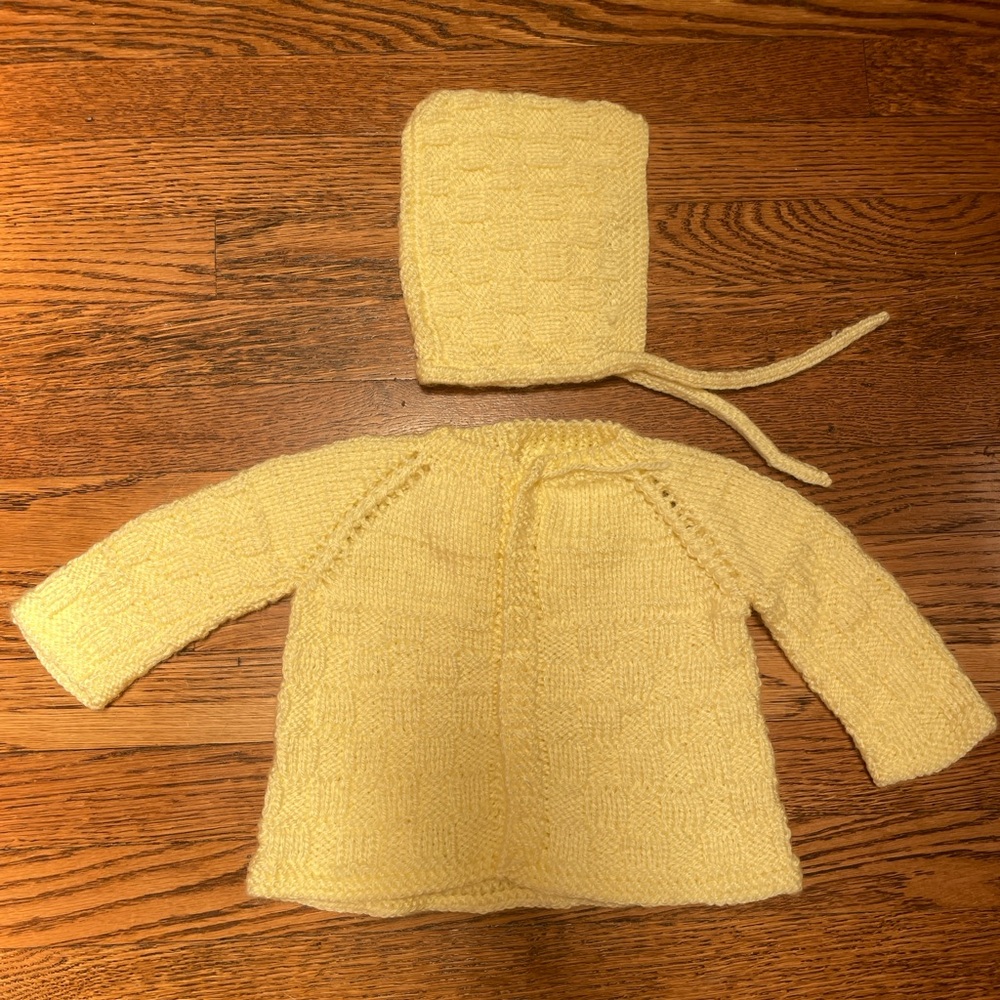 Yellow Knit Sweater and Bonnet Set for baby